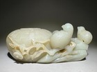 Good Chinese Qing Dy Old Jade Carved Flower Bird  inkstone Drop   water Drop 
