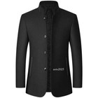 Mens Casual Woolen Blend Jacket Trench Coat Single Breasted Stand Collar Outwear