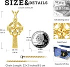 Men Celtic Cross Necklace 14k Gold Irish Claddagh Pendant Sterling Silver