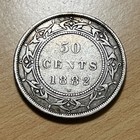 1882-h Canada Newfoundland  Silver 50 Cents Queen Victoria