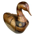 Mcm Indian Brass-clad Duck Box  Hand-carved With Repouss   Brass Copper Overlay  