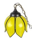 Vtg Mid Century Yellow Slag Glass Tulip Swag Hanging Lamp Pendant Light 10 5 