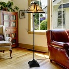 Tiffany Stained Glass Egyptian Style Metal Floor Lamp Vintage 2 Bulbs 5 Ft High