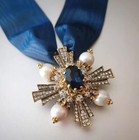 Antique  Vintage 14k Yellow Gold Plated Signed Sapphire And Pearl Brooch Pendant