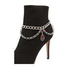 New Women Silver Metal Pair Boot Chain Bracelet Shoe Anklet Drop Charm Red Beads
