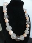 Vtg Old Stunning Clear And Frosted Lucite Rose Peach Orb Beads Necklace 