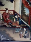 Antique Chinese Reverse Glass Painting Depicting 3 Courtesans Wooden Frame