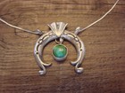 Native American Sterling Silver   Turquoise Naja Necklace By Shorty