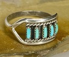 Vintage Tribal Style Petit Point Turquoise Sterling Silver 5 Stone Ring Size 7