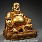 9 8  Old Tibet Buddhism Pure Bronze Gilt Happy Laugh Maitreya Buddha Statue