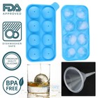 10x Round Silicon 4cm Ice Cube Ball Maker Tray 8 Sphere Molds With Free Funnel