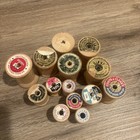 Vintage Lot Of 14 Empty Wooden Thread Spools - Assorted Sizes And Brands