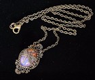 Art Nouveau Necklace Vintage Dragonfly Pendant W Antique Harlequin Glass Opal