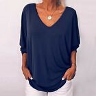Women Casual Solid Tunic V-neck Long Sleeve Back Button T-shirt Blouse Loose Top