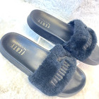 Fenty Puma Slide Sandal Womens 6 Black Slip On Faux Fur Flat Casual Boho Coastal