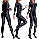 Women Seamless Wetlook Long Sleeve Scoop Neck Unitard Bodysuit Jumpsuits Rompers