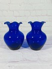 Vintage Cobalt Blue Glass Scalloped Rim Bud Vase Pair