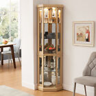 Corner Glass Cabinet Lighted Curio Cabinet Corner Display Case For Living Room 