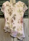 1990s Vtg Coldwater Creek Top Floral Pink Crinkle Asymmetrical Short Sleeve Euc