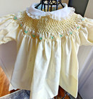 Vtg Cherubs Smocked Infant Baby Girl Dress Lemon Yellow 12 Months Zipper Back