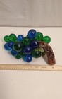 Vintage 1960 s Lucite Grape Cluster Xl Green And Blue Wooden Stem