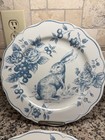 Set Of 2   Blue Toile Bunny Rabbit 11  Dinner Plates Scalloped Edge- New