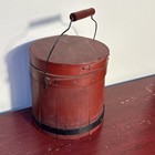 Vintage Antique Primitive Wooden Firkin Sugar Bucket Lid Wood Bale Handle Band