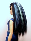 Barbie Doll Wig Size 4 Silky Viscose Ooak Custom   204 Black   Turquoise