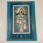 Vintage Embossed Christmas Card Nativity Angels 1974 Handwritten Letter Envelope