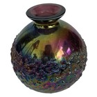 Iridescent Blue Art Glass Act Studio Round Bud Vase Perfume Bottle Splatter 3 5   