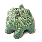 Vintage Green Ceramic Turtle Planter Patterned Shell Mid Century Modern