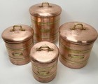 Vtg Copper   Brass Patina Canister Set Flour  sugar  coffee  tea Rustic Kitchen