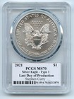 2021  1 Silver Eagle T1 Last Day Production Pcgs Ms70 Legends Life Stephen Curry