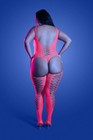 Fantasy Lingerie Glow Turn Up Grid Fishnet Cutout Bodystocking Neon Pink 14-18