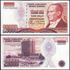 Turkey 7 Pcs Unc Set  10 100 500 1000 5000 10000 20000 Lira 1970 1989