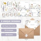 102 Pack Floral Thank You Cards With Envelopes  4 x6   - Wildflower Blank Cards 