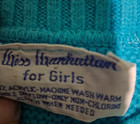 Vintage 1970s Miss Manhattan Ribbed Mock Neck Sweater Blue Youth Girls Small