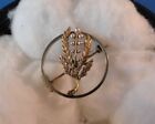 Antique Artist Created 14k Yellow   White Gold Floral Design Circle Pin   Brooch