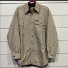 Vintage Woolrich Mens Khaki Button Up Work Jacket Shirt Medium Flannel Lined