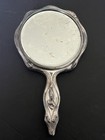 Art Nouveau American Silver Plate Hand Mirror Repousse Floral Rose Design