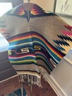 Vintage Mexican Handmade Wool Serape Poncho  Geometric Traditional Design