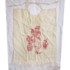 Antique Baby Doll Bib Ecru Linen Turkey Red Hand Embroidery Edwardian Victorian