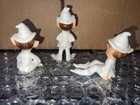 Set Of 3 Vintage Porcelain Lefton Elf pixie Figurines White Iridescent  Pearl    