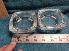 Pair Of Vintage Footed Art Deco Ashtrays Heavy Clear Glass 3 1 2  X 3 1 2 