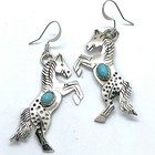 Rearing Horse Turquoise Navajo Earrings 2 25in Sterling Signed L Yazzie Handmade