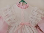 Vintage Pink Swiss Dot   White Pinafore Ruffled Dress Doll Or Baby Girl 14  Full