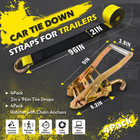 Heavy Duty 4 Pack 2 x96  Car Tie Down Straps With 9900lbs Break Strength