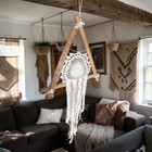 Vintage Handmade Lg 48x23    Macrame Dream Catcher On Driftwood Hanging Woven Boho