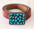 Vintage Sterling Turquoise Belt Boardwalk Leather Laramie Wy Silver Buckle
