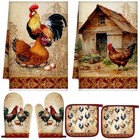 Leinuosen 6 Farmhouse Kitchen Decor Dish Towels Oven Mitts Golden Brown Rooster